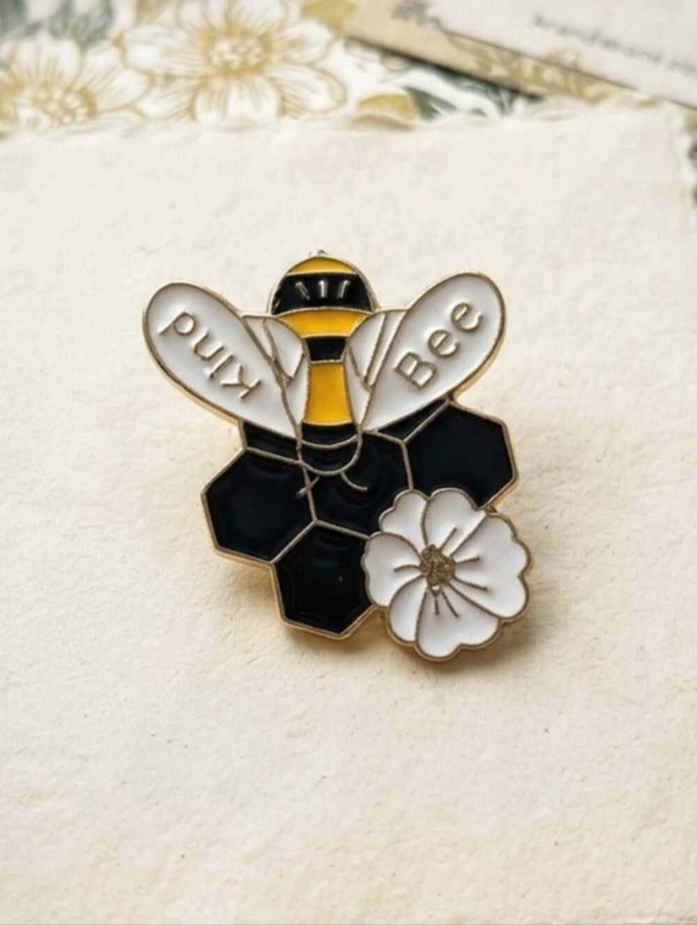 "Bee Kind" Cute Honeycomb Bee Enamel Lapel Pin Brooch Positive Text Accessory
